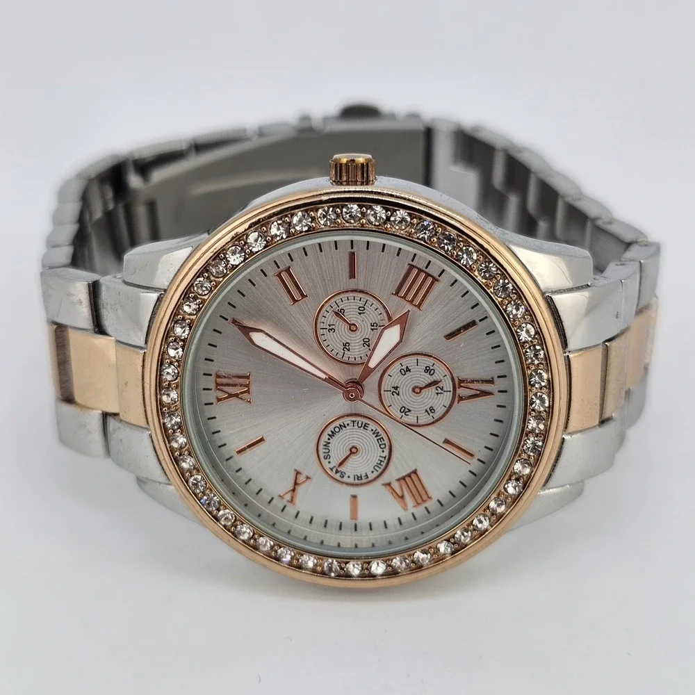38MM Women's Watch Gray Dial Two Tone Bracelet Band 7